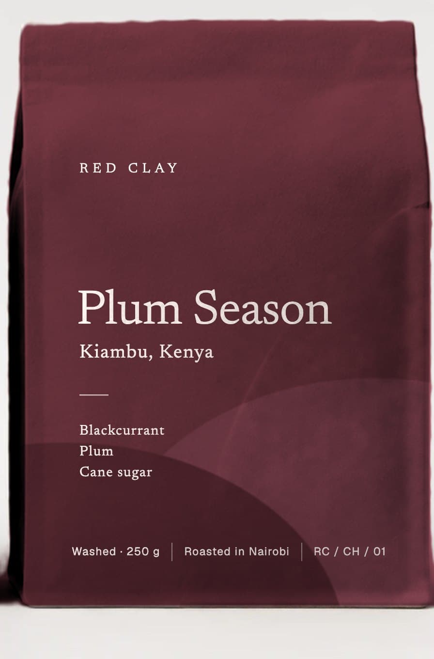 Plum Season coffee bag, front.