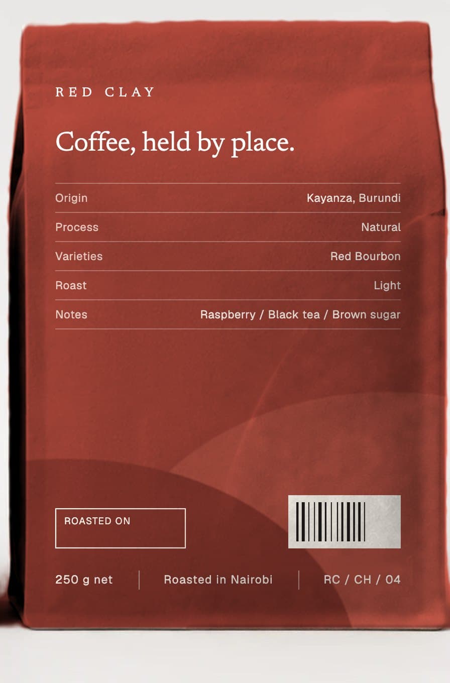 Red Orchard coffee bag, back.