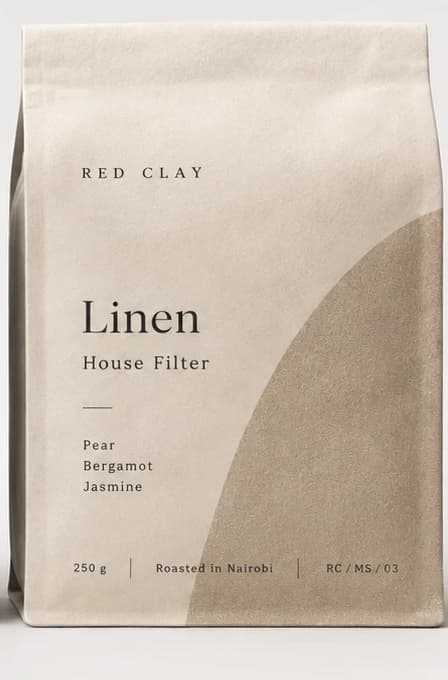 Linen coffee bag, front.